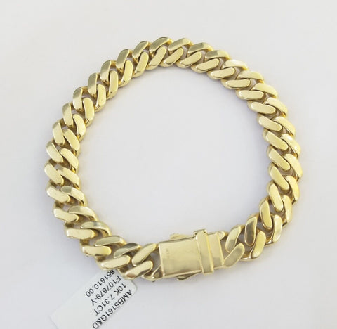 Real 10K Yellow Gold Mens Real Diamond Maimi Cuban Bracelet 11mm Custom Lock