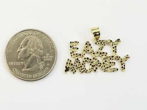 10k 3mm Miami Cuban Gold EAZY MONEY Charm Pendant Chain 18" 20" 22" 24" 26"