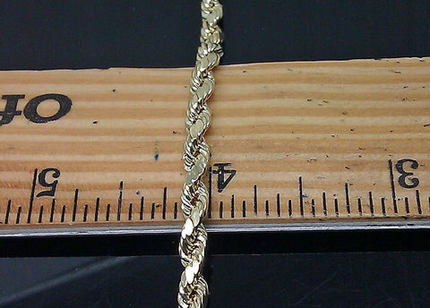 REAL 10K Yellow Gold Rope Chain Necklace Diamond Cuts 4mm 22" Men Women 10kt