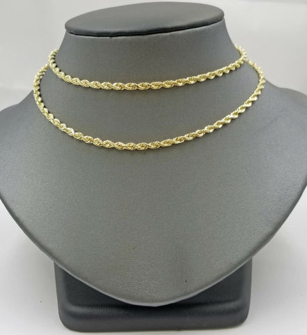 Real 18k Solid Yellow Gold Rope Chain 2mm Diamond Cut 24" Inches Lobster Lock