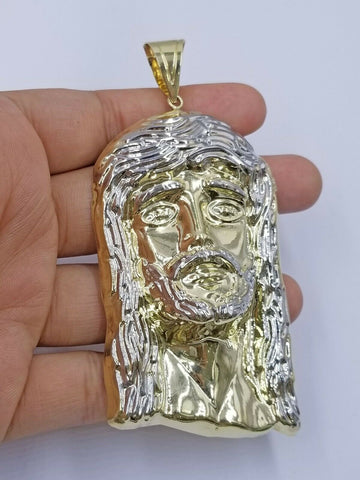 REAL 10k Yellow White Gold Jesus Head Charm Pendant Diamond Cut Men Real