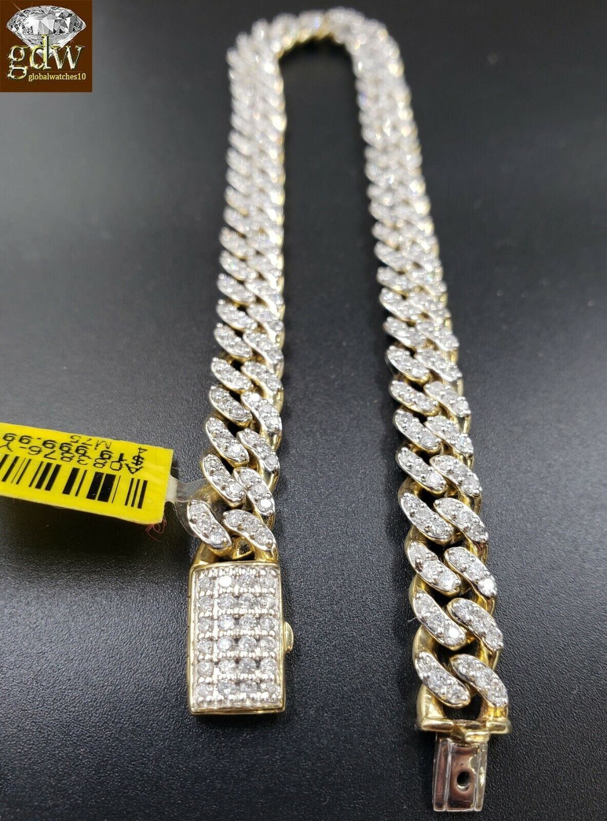 REAL Diamond Bracelet Solid 10k Gold cuban link 4CT Diamond Box clasp 8 Inch Men