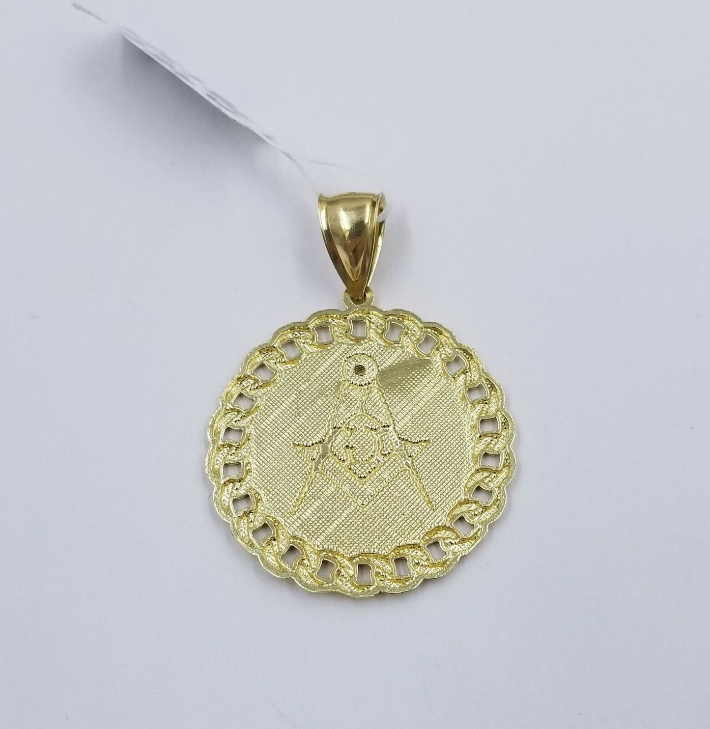 10K Yellow Gold Masonic Mason Charm Pendant Miami Cuban Design Diamond Cut 1.5"