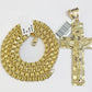 Real 10k Gold Nugget Cross Byzantine Chain Necklace 4mm 26" Chain Charm SET 10kt