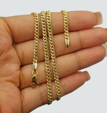 10k Yellow Gold Flower Charm Pendant Cuban Chain Necklace 3mm 16" 18" 20" Women
