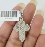 10k White Gold Diamond Jesus Cross Pendant charm Real Genuine 1.5"