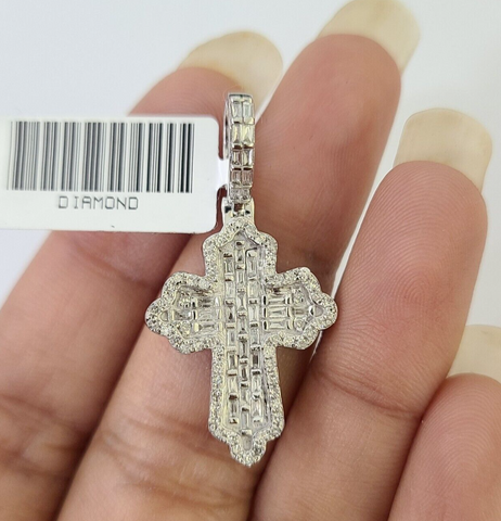 10k White Gold Diamond Jesus Cross Pendant charm Real Genuine 1.5"