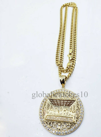 REAL 10k Gold last Supper Pendant Charm Men 10k Byzantine Rope Cuban chain Set