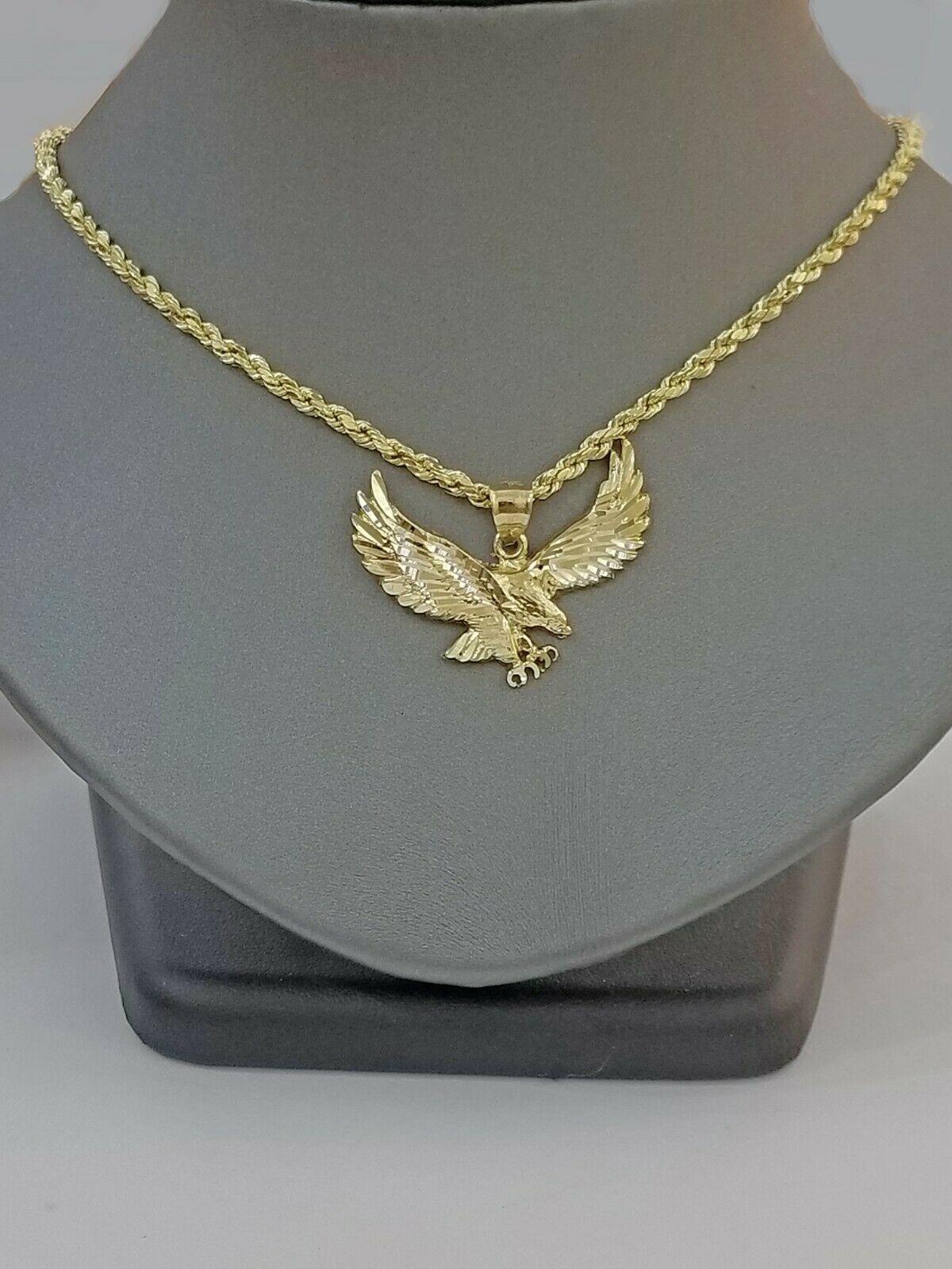 10k Yellow Gold Flying Eagle Diamond Cut Charm Pendant For Men Women Real