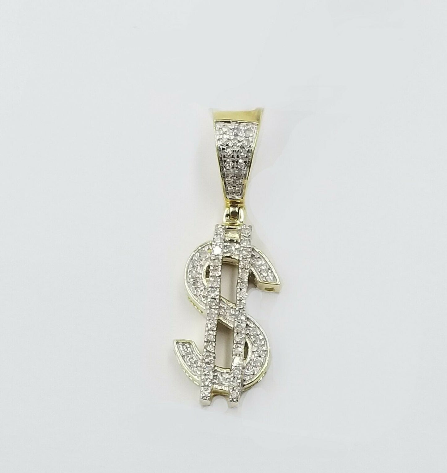 10k Yellow Gold Franco Chain & Diamond Dollar Sign Pendant SET 22" 0.17CT  REAL