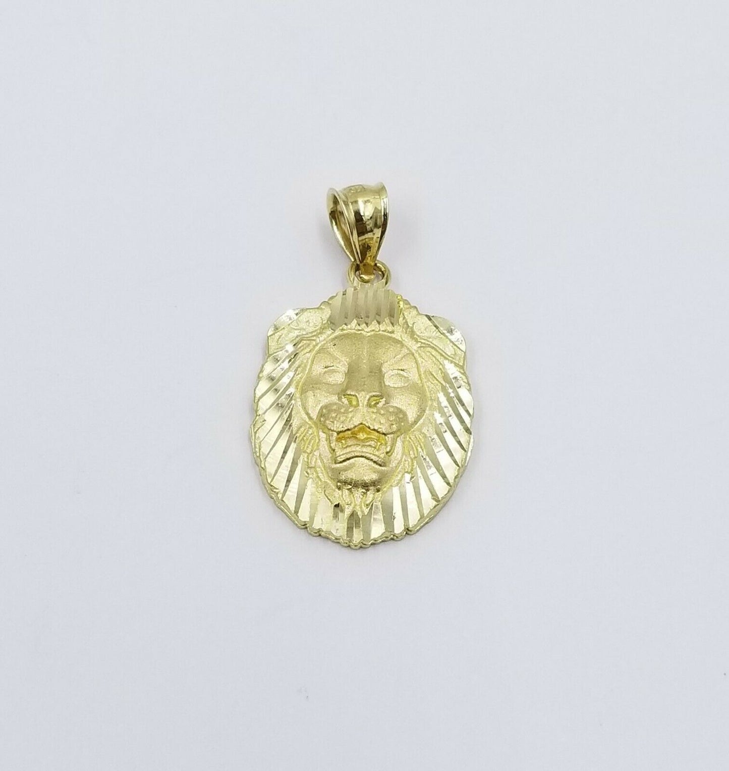 10k Yellow Gold Lion Head Charm Pendent 3mm Miami Cuban Chain 18" 20" 22" 24"