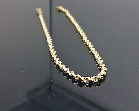 New Real 10K Yellow Gold Rope Bracelet 8" Inch Long 2.5mm, Franco, Cuben Link