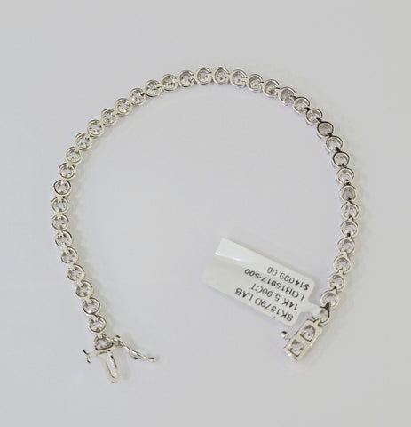14k White Gold Tennis Bracelet Lab Created Diamond 5.00Ct Box Clasp Real Women
