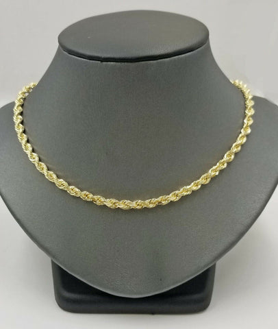 10k Real Gold Rope Chain For Women SOLID 5mm 16 Inch Diamond Cut On Sale