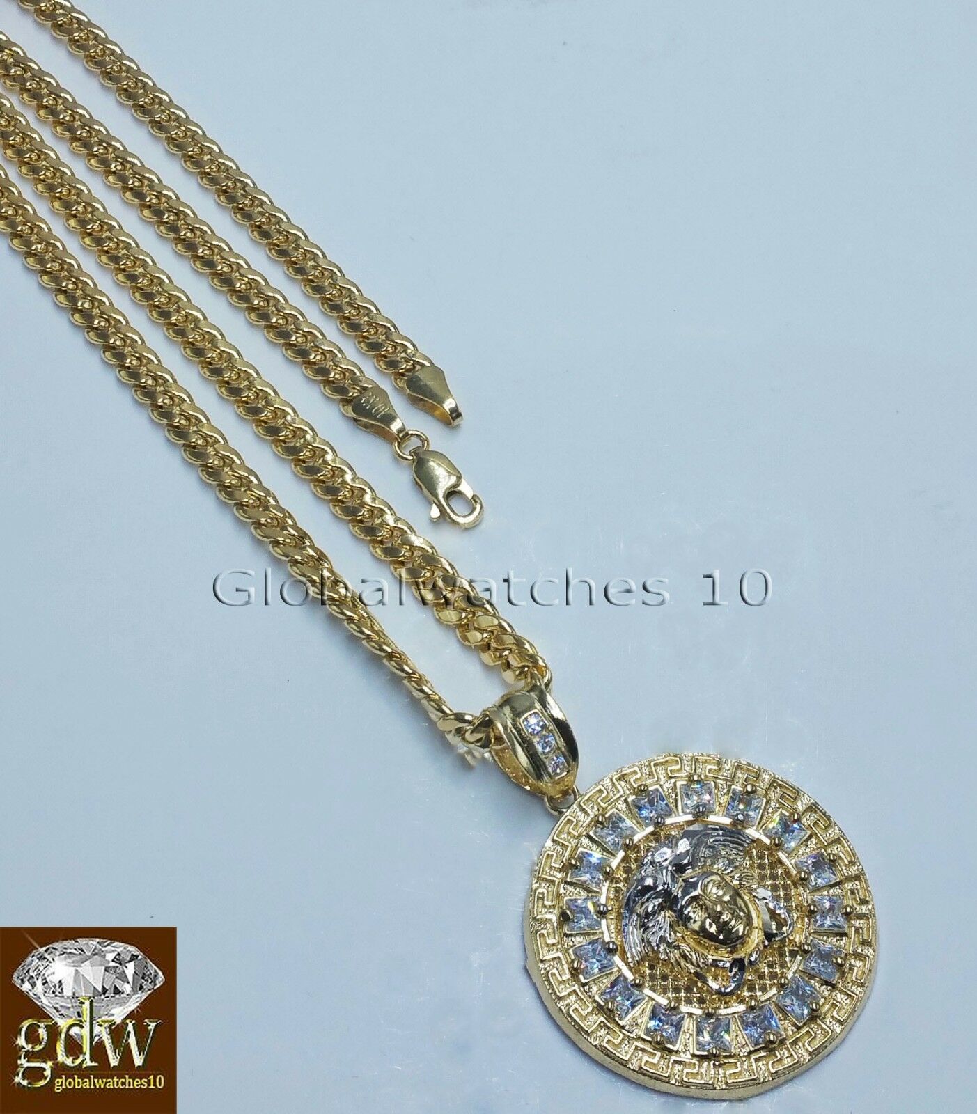 REAL 10k Yellow Gold Head Charm Pendant & 26" Cuban Chain, Mens  Women