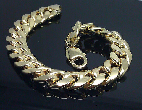 REAL 10K Men Gold Miami Cuban Bracelet 9" 13 mm Strong link