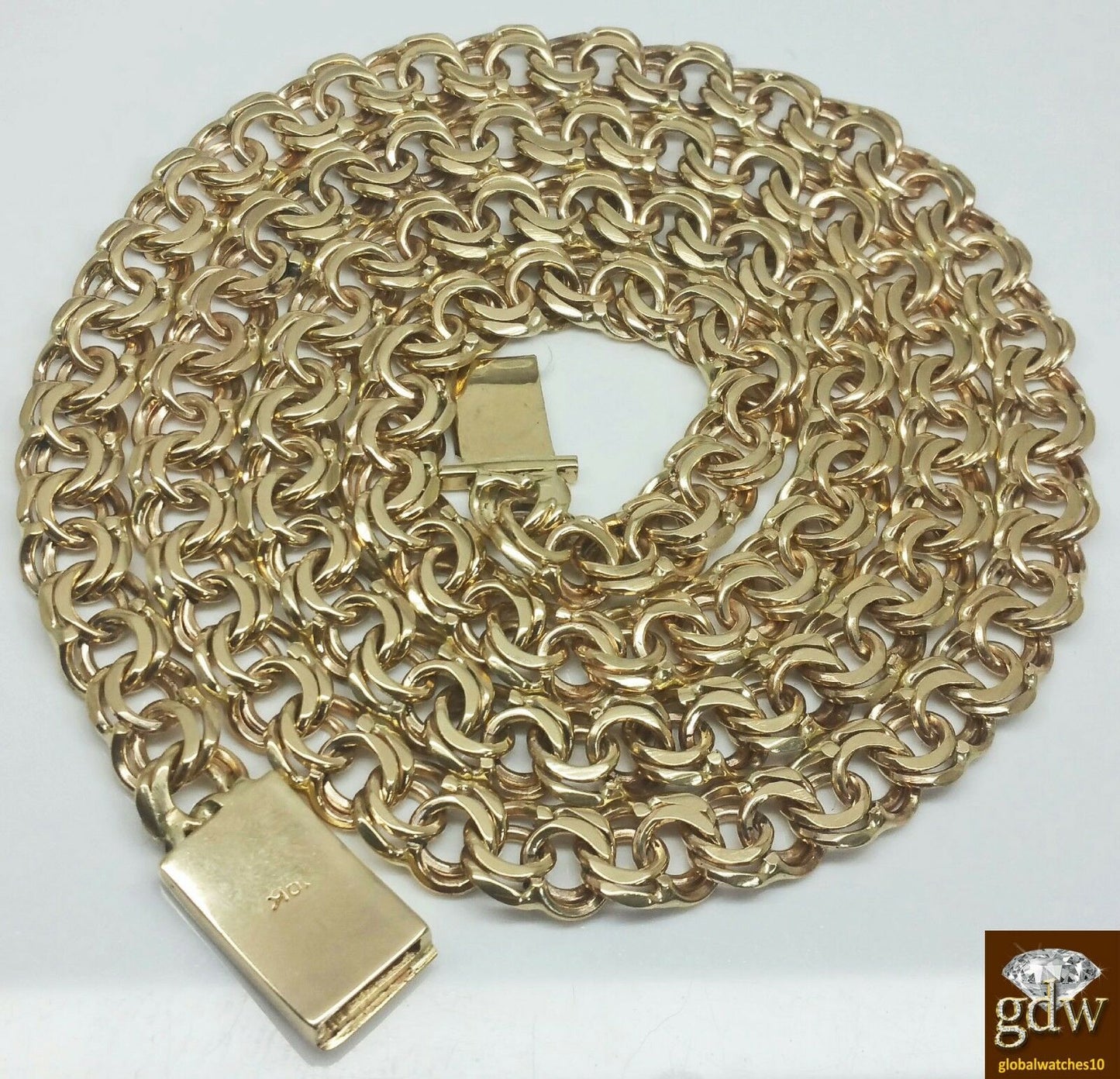 Real Solid 10k Yellow Gold Chino chain Necklace  Engraving Box Lock Rope Cuban