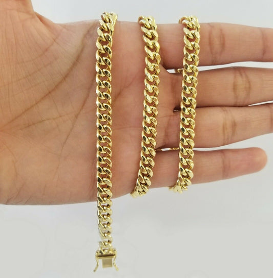 14K Yellow Gold Miami Cuban Link Chain Necklace7mm ,14kt Gold Box Lock Chain