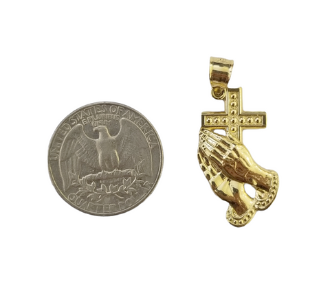 Real 10K Gold Praying Hand Jesus Cross Pendent 4mm Franco Chain 22" Inch Charm