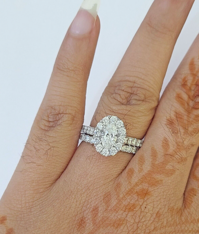 REAL 14k White Gold Diamond Ring Oval Shaped Ladies Wedding Engagement