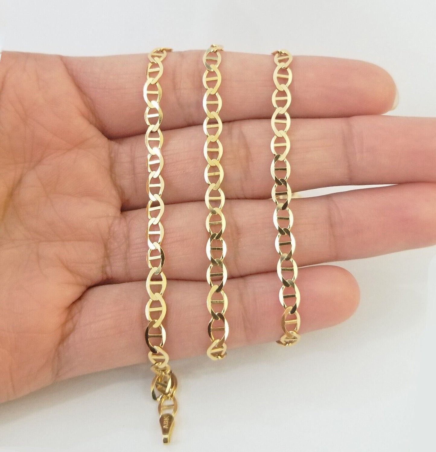 Real 10k Yellow Gold Mariner Anchor Link Chain 24" Inch 4mm Necklace