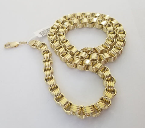 Real 10k Gold Byzantine Chain Mens necklace 8.5 mm 22" Inch 10kt yellow gold