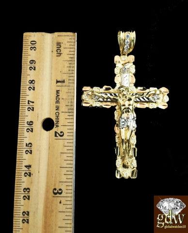 Real 10k Gold 18" Rope Chain Cross Pendant 10kt Yellow Gold Necklace Jesus Charm