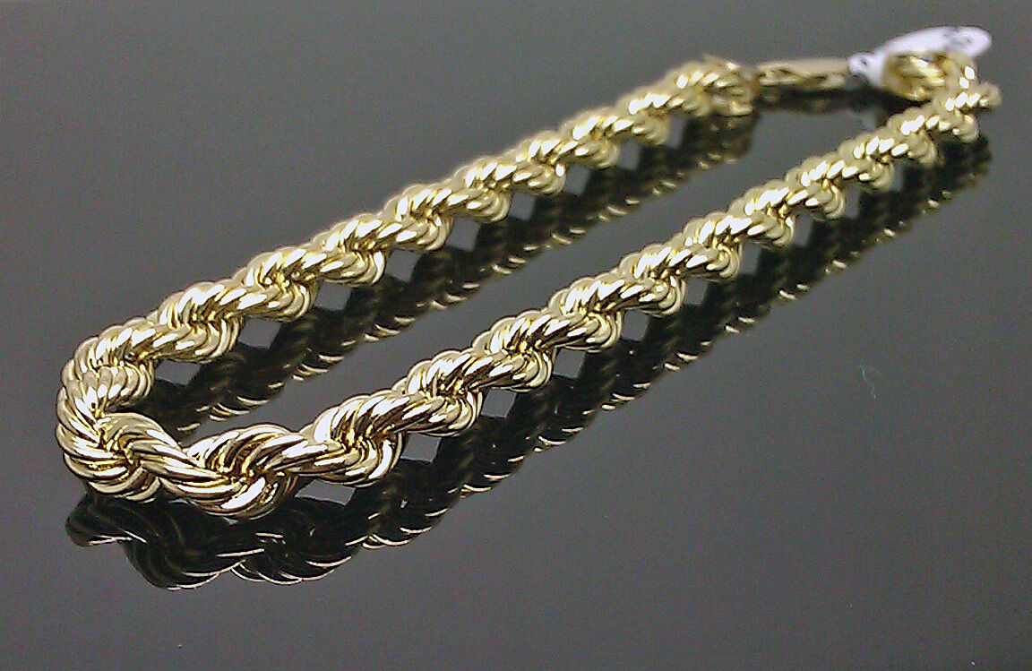 10K Men's Yellow Gold Rope Bracelet 6mm 7.5 Inches LOBSTER LOCK