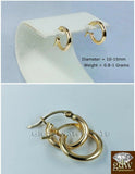 Real 10K Yellow Gold in 10-15 mm Diameter Hinged Hoop Earrings for Men/Women/Kid