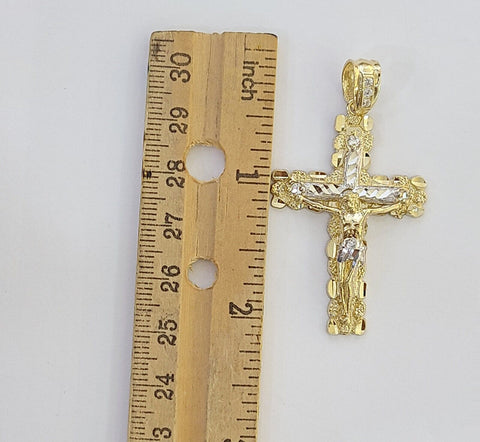 Real 14k Gold Jesus Cross Pendant Charm Crucifix 2" Inches 14kt Yellow Gold