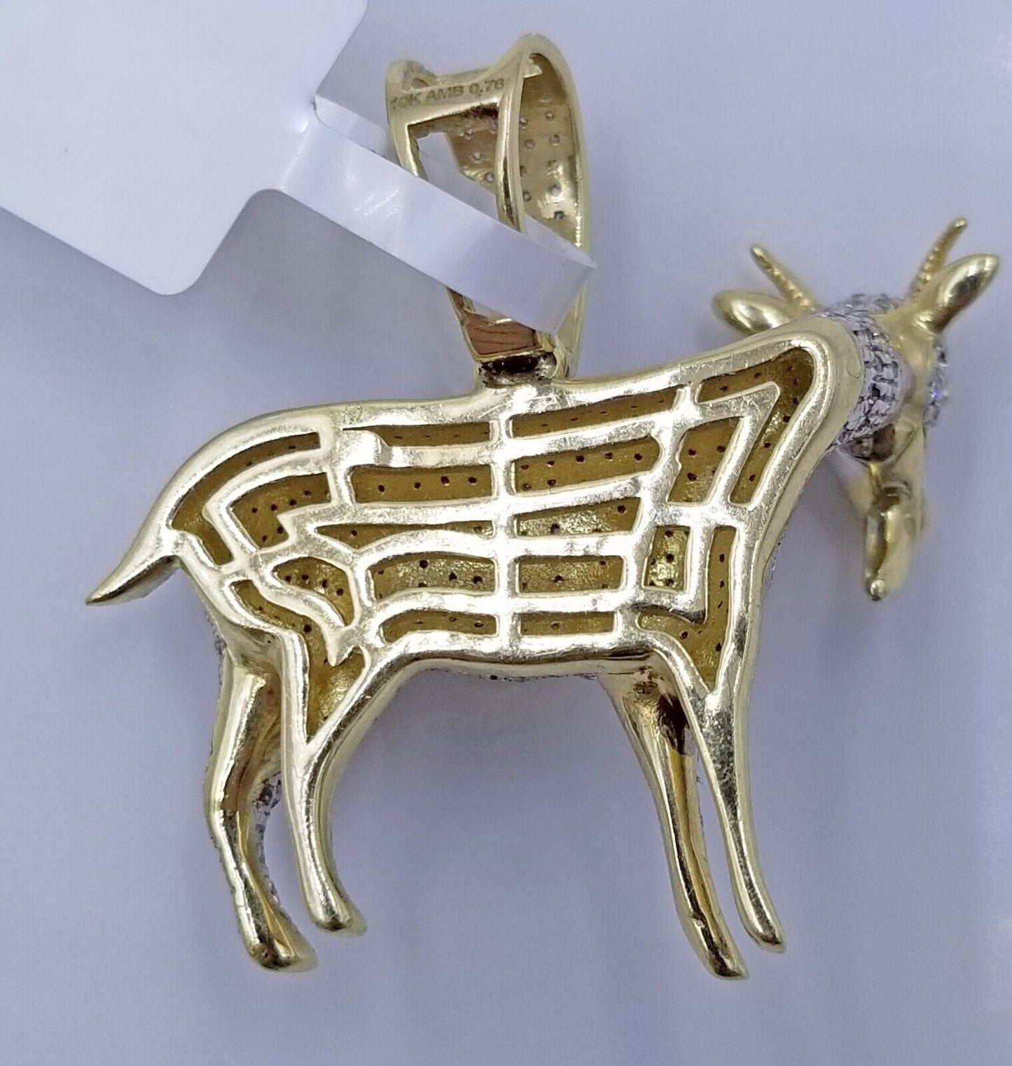 10k Yellow Gold Diamond GOAT Charm Pendant Real Greatest Of All Time