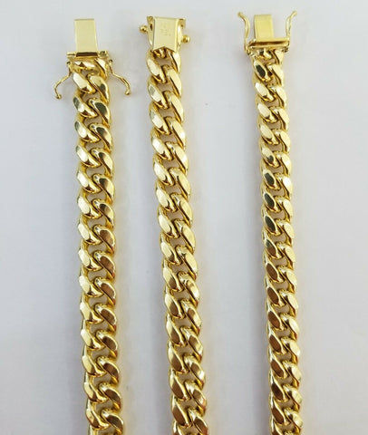14K Real Gold Bracelet Miami Cuban Link Box Lock 8inch 10kt yellow gold bracelet