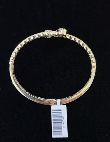 10K Yellow Gold Diamond Bracelet Bangle Spiral Design Hearts Round Cut REAL Gold
