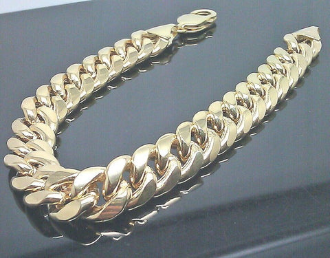 REAL 14K Yellow Gold Cuban Bracelet 9 inch Link 9 MM BOX Clasp