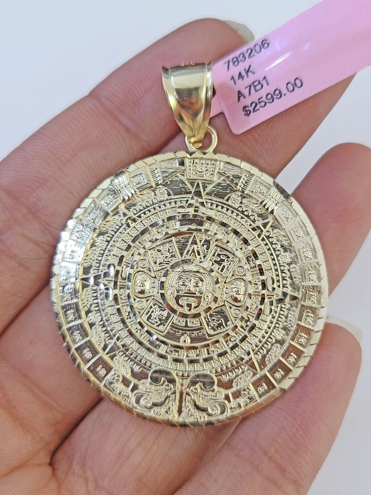 14k Yellow Gold Rope Chain & Mayan Calendar Charm SET 5mm 24 Inches Necklace