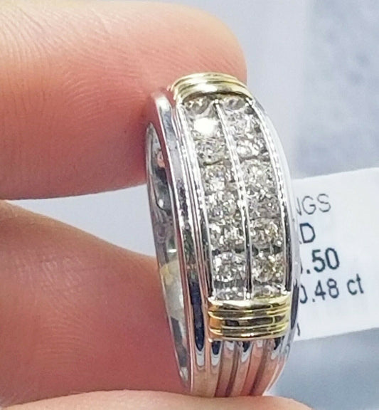 REAL 10k White Yellow Gold Engagement Wedding Band Men 0.48 CT Real Diamond