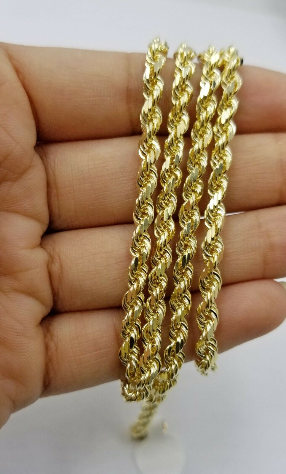 SOLID 5mm 20" 10k Yellow Gold Rope Chain Diamond Cut Men Women Real Brand new