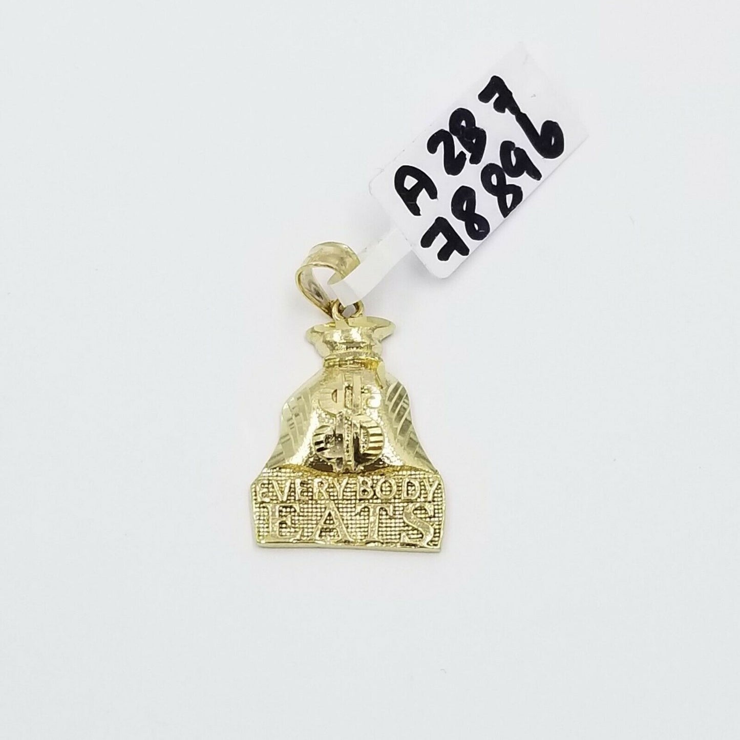 Dollar Bag 10k Gold Charm Pendant With Miami Cuban Chain 3mm  "Every Body EATS"