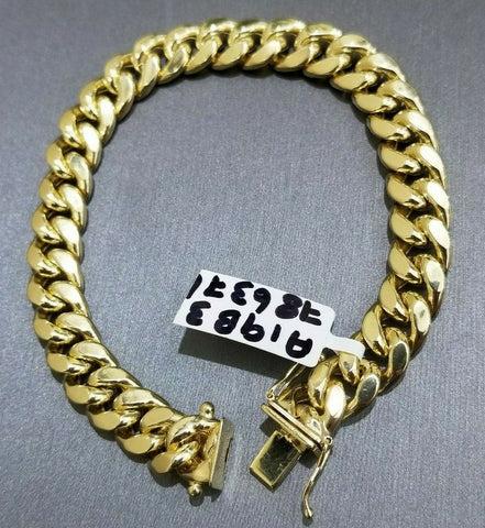 Real 10k Yellow Gold Cuban Link Mens Bracelet 7.5" Inch Box Lock 9 mm 10k