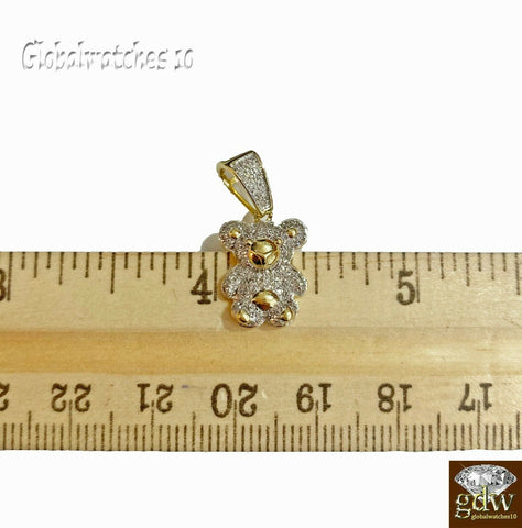 10k Gold Diamond Charm with Rope Chain in 20 22 24 26 inch Teddy Charm Pendant