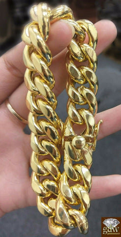 Real 10k Yellow Gold Miami Cuban Bracelet 18MM BOX LOCK Men's Bracelet, 9" inch
