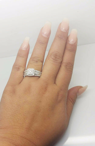 Real Diamond 14k White Gold Wedding Anniversary Ring Band Halo