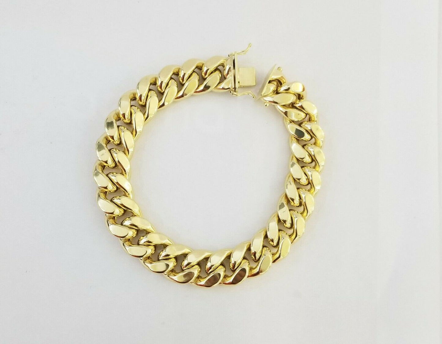 10K Real Yellow Gold Miami Cuban Bracelet 9 Inch 15mm,box lock thick hand chain