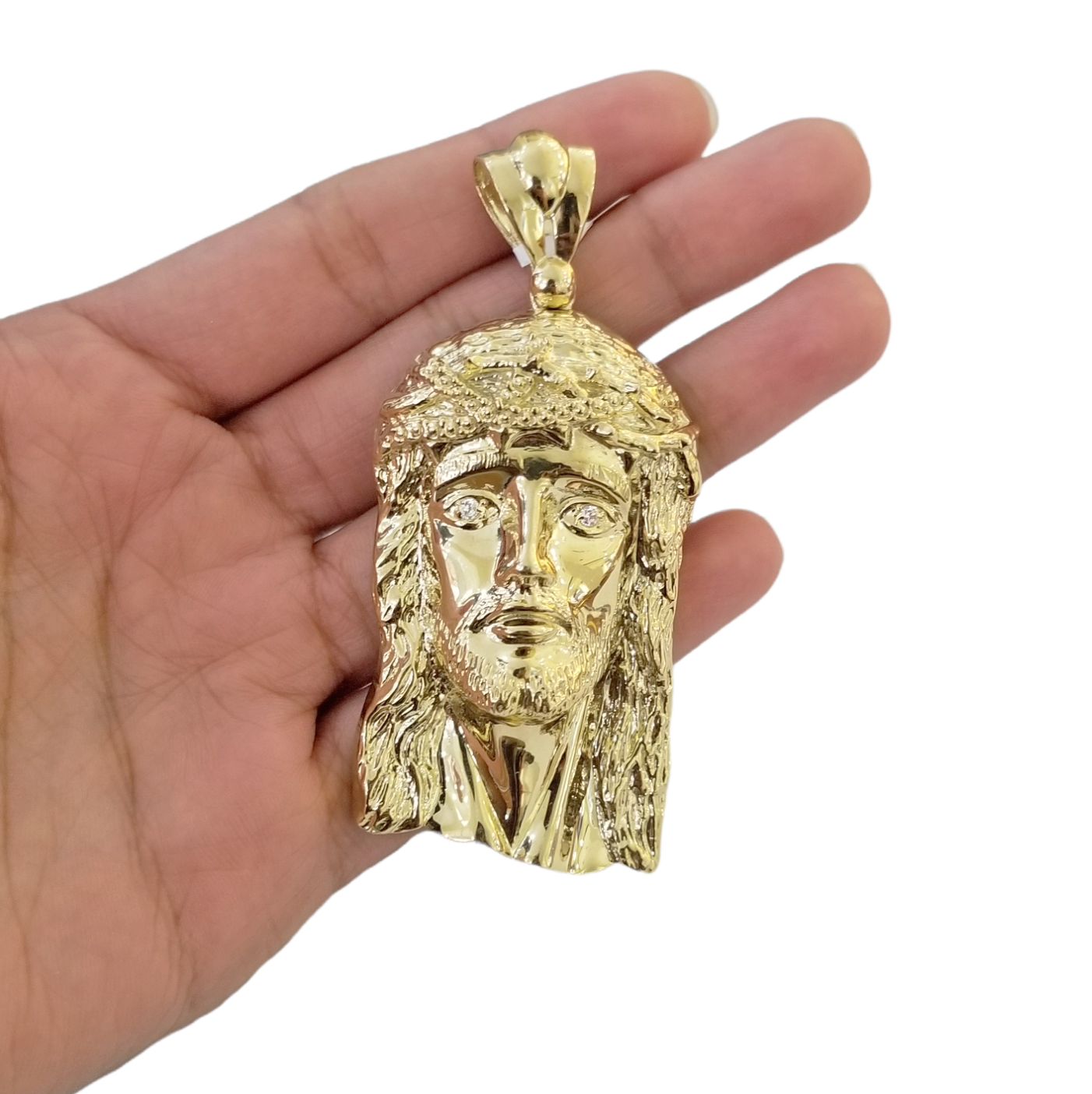 Real 10K Yellow Gold Jesus Head Pendent Charm 3" Inch 10kt