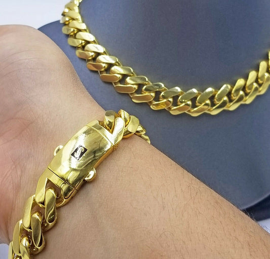 10k Gold Royal Miami Monaco Cuban Link 14mm Chain 24" Bracelet 8.5"