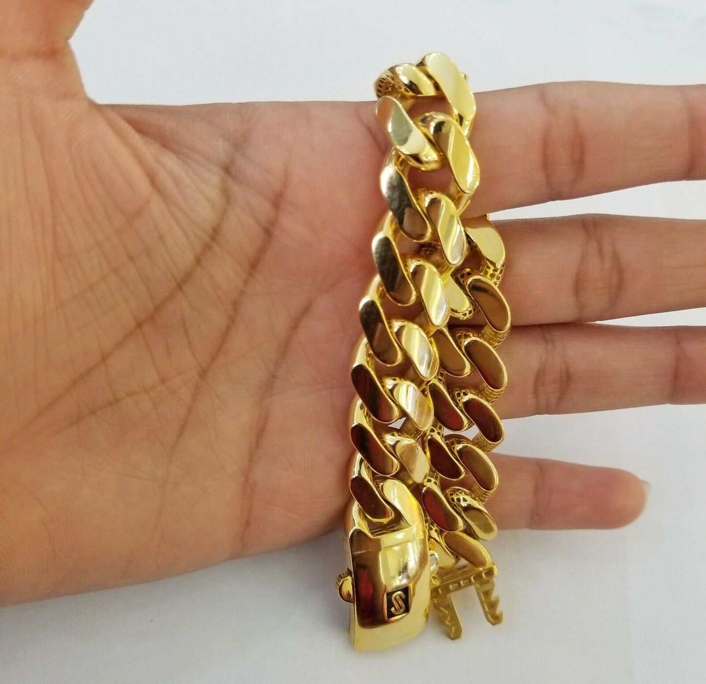 10K Yellow Gold Monaco Bracelet 9 inch 15mm , cuban link hand chain Real 10kt