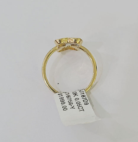 Real 10k Yellow Gold Diamond Ladies Ring 2 Hearts Women Engagement Wedding