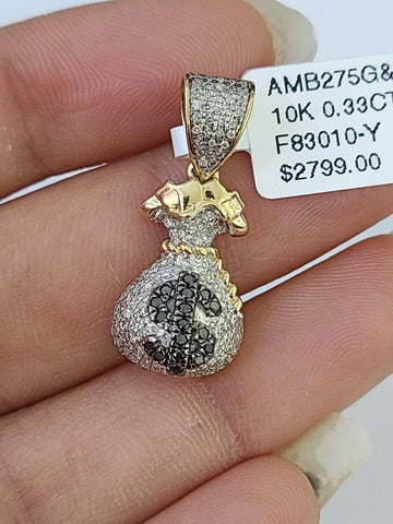 10K Real Dollar Money Bag Charm/Pendant Made with Yellow Gold and Diamonds