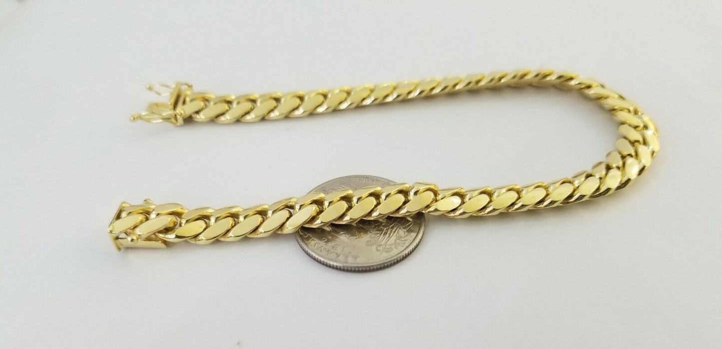 14K Real Gold Bracelet Miami Cuban Link Box Lock 8inch 10kt yellow gold bracelet