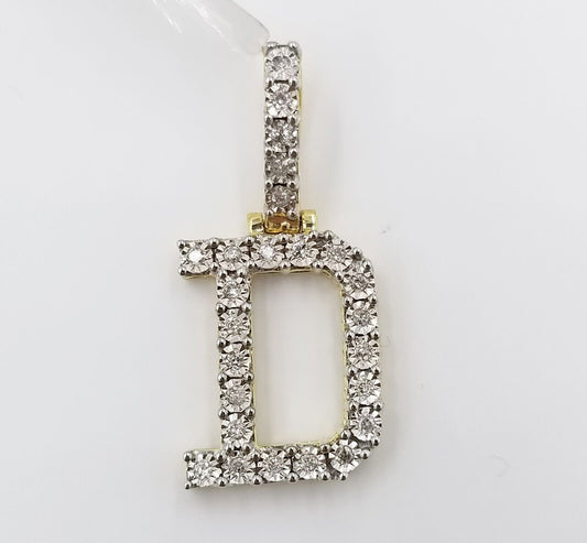 10k Yellow Gold Diamond Letter A-Z Initial Charm Pendant Real Diamond